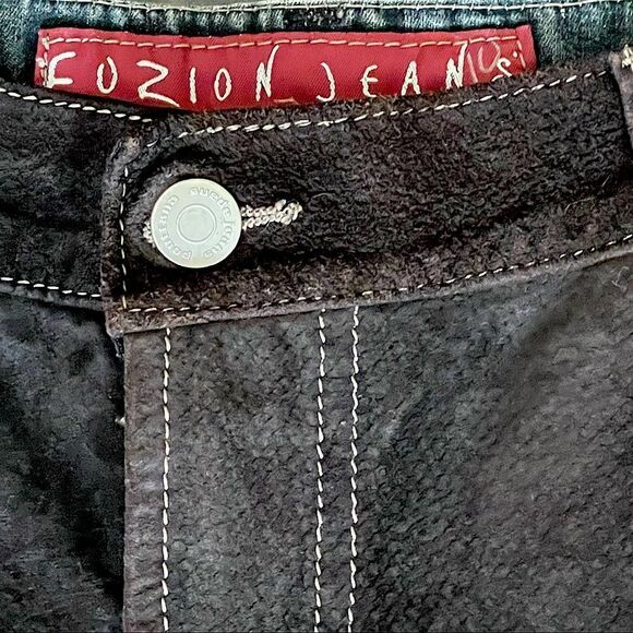 Y2K Vintage Fuzion Pouttana Brown Suede Front Jean Two Tone Straight Jeans Sz 12 - Picture 7 of 15